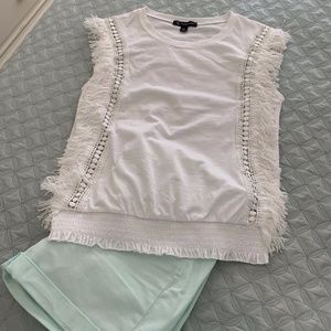 INC White S Top with Fringe Detail Worn Once New Condition
